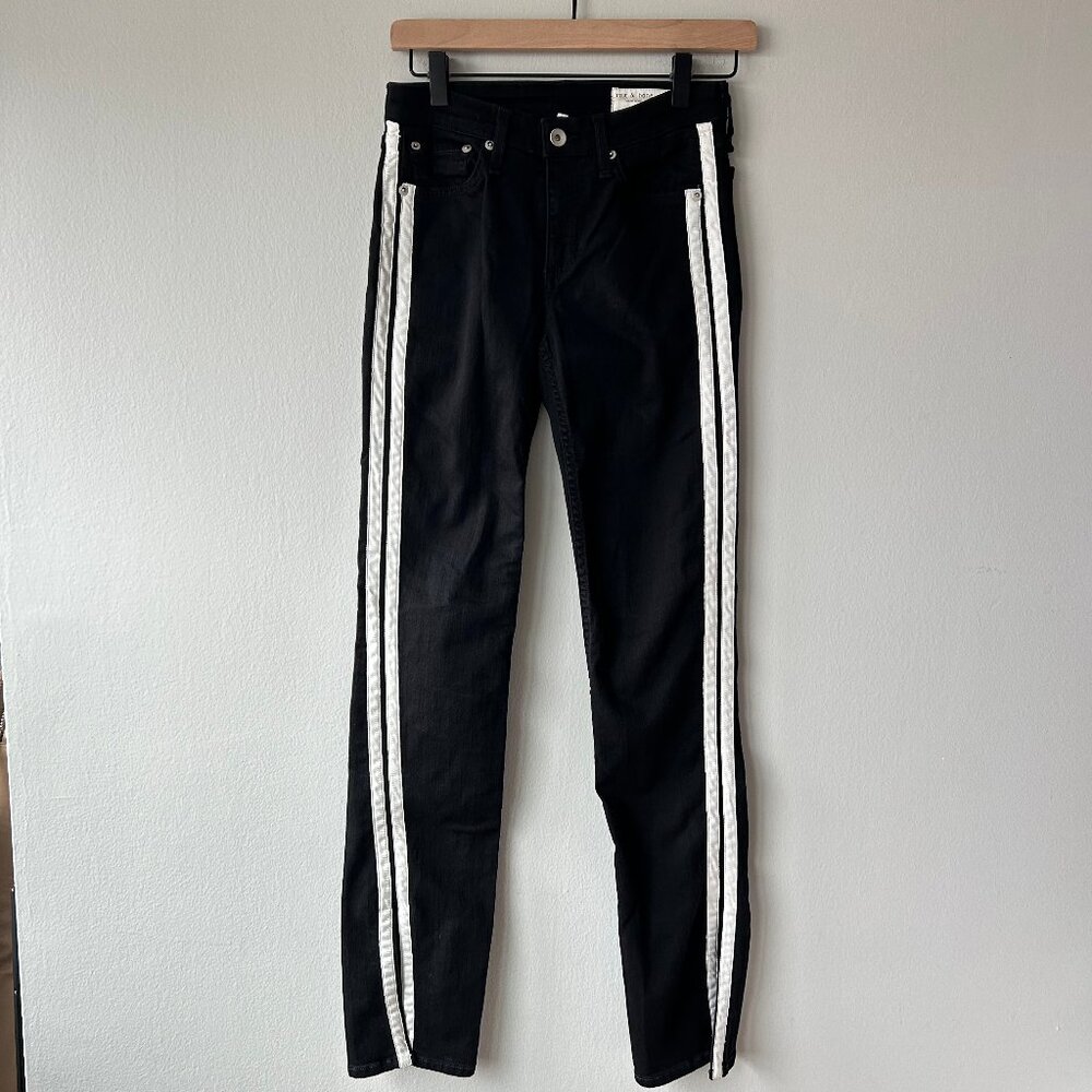 Rag & Bone Cate Mid-Rise Flare Jeans Women's Size 25 Black White Side Stripe - Picture 3 of 12